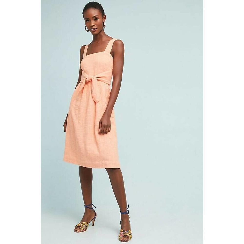 Anthropologie Peach Bow-Front Midi Dress
